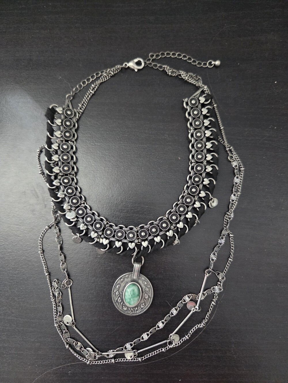 Free People Starstruck Silver Choker Layered Pendant Necklace